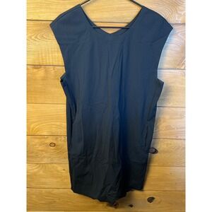 A Day Black Sleeveless Dress V Neck Pockets Minimalist Modern Medium Lightweight